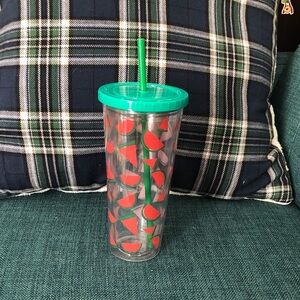 🩷 Watermelon Print Tumbler with Green Lid
